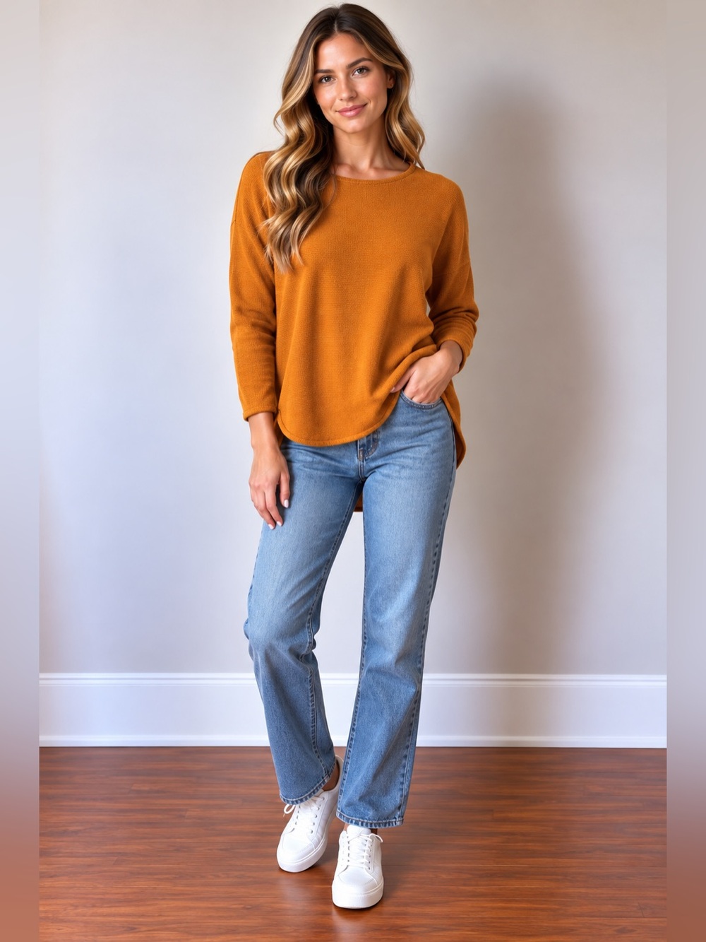 Michael Kors Orange Crewneck Long Sleeve Knit Top